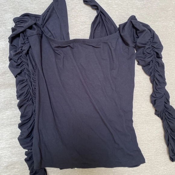 Venus Ruched Top Zippered Halter Long Sleeve Sexy Black New Size Small - Picture 8 of 8